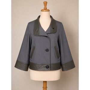 Mike & Chris Womens Grey Cotton Canvas Jacket Leather Trim Cropped Made in USA